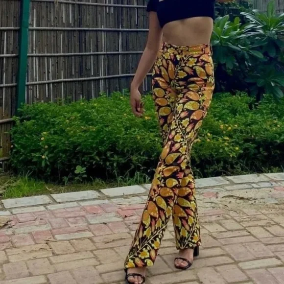 Zara Printed High Waist Flared Pants Multicolored - Picture 5 of 12